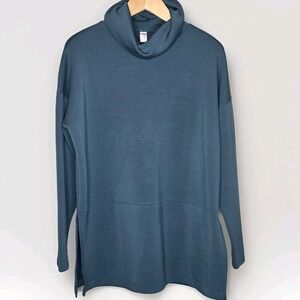 Spanx AirEssentials Turtleneck Tunic Sweatshirt Dark Petrol Cowl Neck SZ Lg